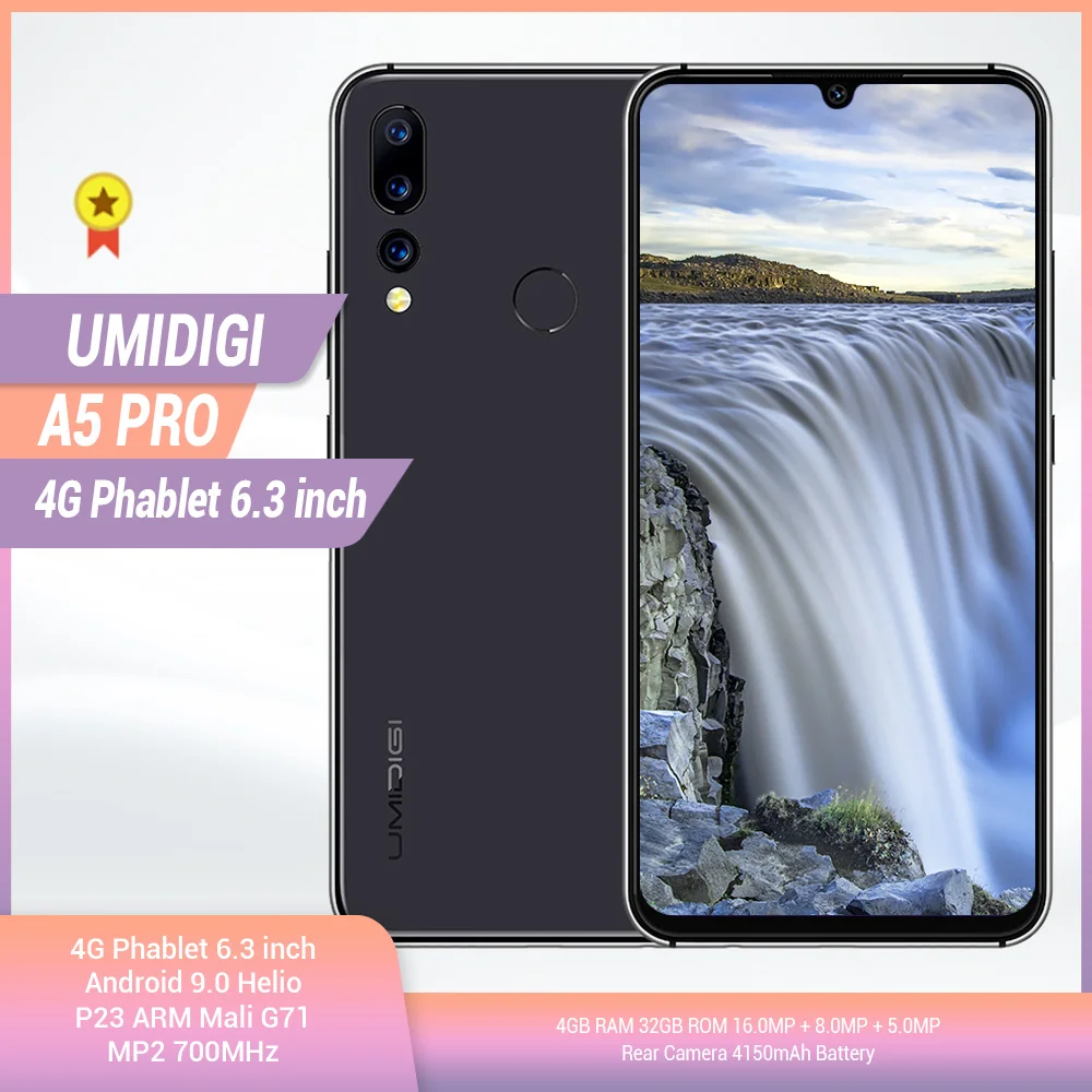 UMIDIGI A5 PRO 4G Phablet 6 3 дюймов Android 9 Helio P23 ARM Mali 4 Гб RAM 32 ГБ ROM 16 0 Мп + 8 МП 5 задняя камера