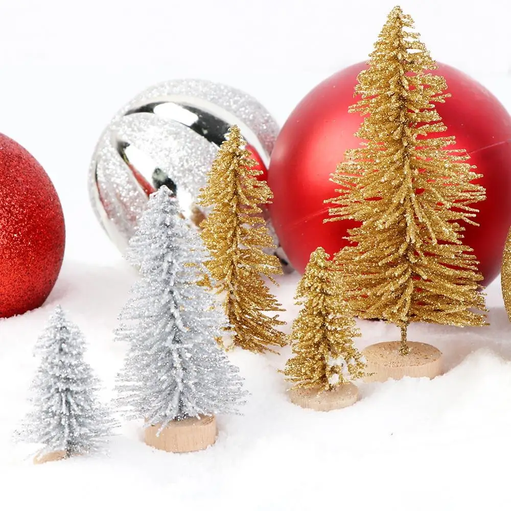 OurWarm 8Pcs Mini Sisal Christmas Trees 3colors Bottle Brush Tree DIY Craft Desktop Christmas Miniature Tabletop Decor Mini Tree