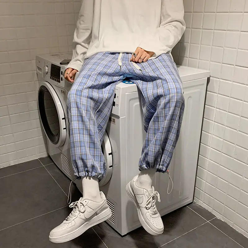 

Брюки KEMOY мужские клетчатые до щиколотки, модные повседневные тренировочные штаны в стиле оверсайз, уличная одежда в стиле Харадзюку, 2021