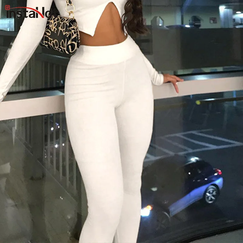 

InstaHot Women Legging Skinny Sexy Spring Solid Rib Knitted Streetwear Casual Vintage Pant Female Trousers 2021 Fashion Legging