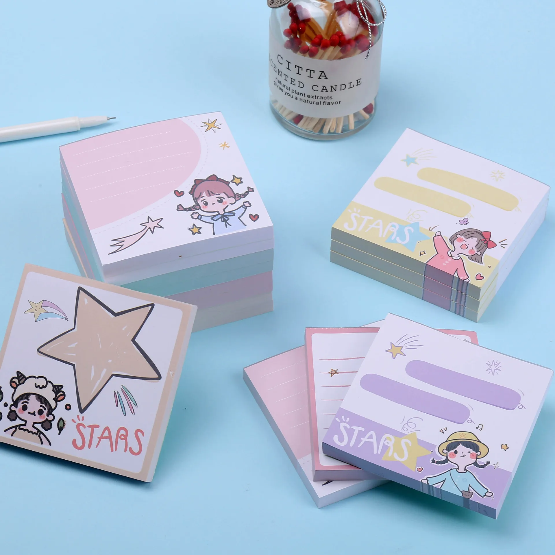 

80Page Korean Tearable Purple Memo Pads Cute Paper Students Girl Heart Kawaii Stationery Office Accessories Notepad Sticky Notes