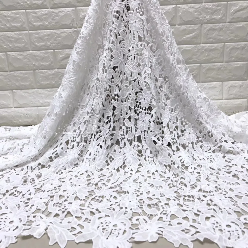 5 ярдов Красивая молочный шелк Кружевная Ткань африканская Водорастворимая