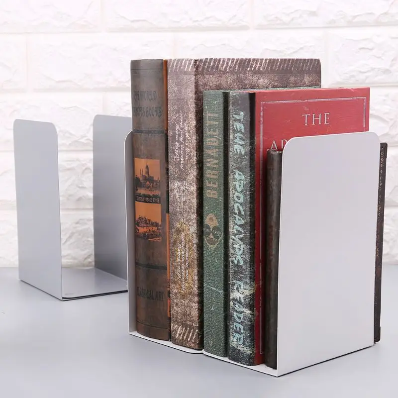 

1 Pair Metal Bookends Organizer Desktop Office Home Book Shelf Storage Holder Book Ends 20CB