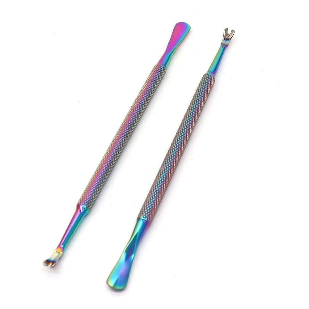 

Rainbow Titanium Steel Plating Finger Toe Dead Skin Remover Double Sided Nail Cuticle Pusher Cutter Pet Grooming Tool