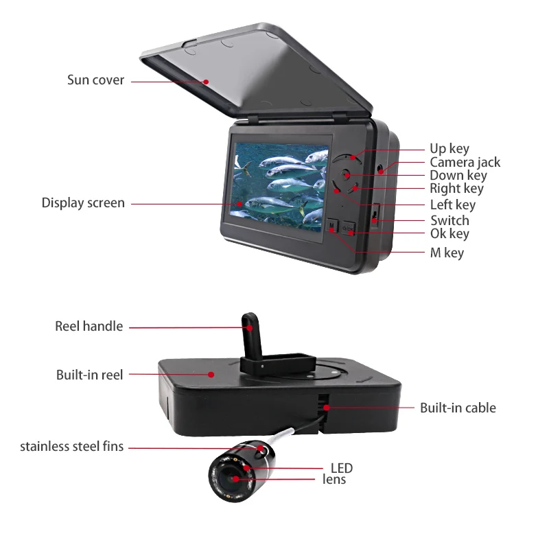 Камера для подводной рыбалки DVR подледной 4 3 "HD ЖК экран 15M Инфракрасная лампа
