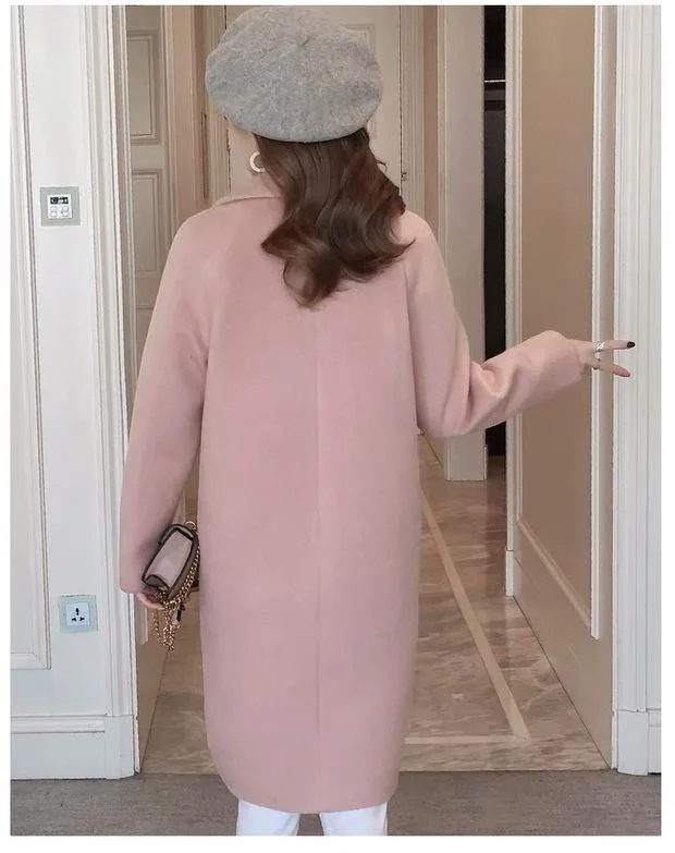 Зимнее приталенное длинное пальто из хлопка и смешанной шерсти женские прочные