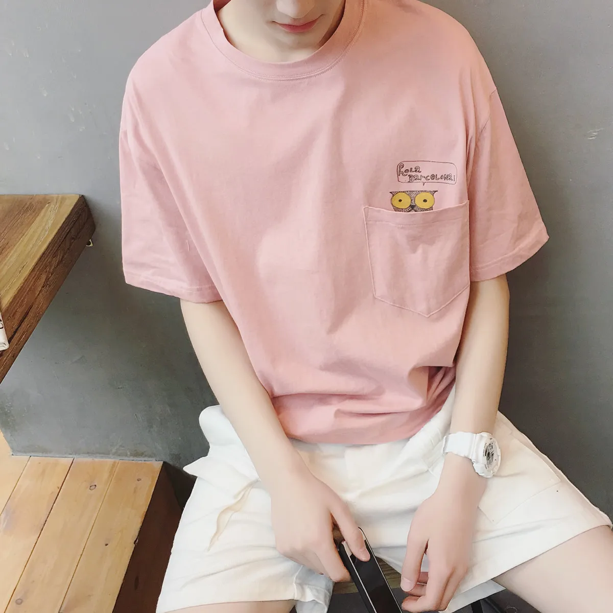 

2022 summer men's comfortable soft couple men's and women's short sleeve T-shirt owl print solid color T-shirt