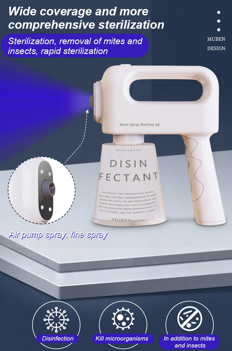 Пульверизатор для дезинфекции с синим светом 500 м USB-зарядка