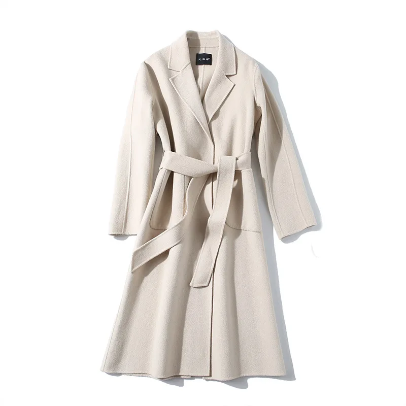 

New Winter 10% Cashmere Coat Warm Winter Long Coat Solid Color Women Long Wool Coat Office Lady Slim Female Overcoat Oversize