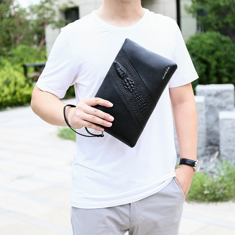 FEIDIKABOLO Men Walet 100% Genuine Leather Purse Clutch Bags Black High Quality Long Male Purses Cow Leather Male bags Handy Bag