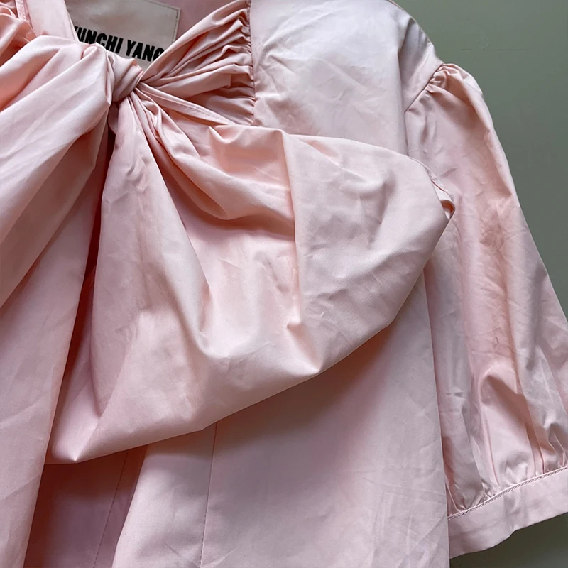 

French Fashion Lace-up Shirt for Women 2021 Summer New Irregular Short-Sleeved Shirts Loose and Simple Blouse Top Camisas Mujer