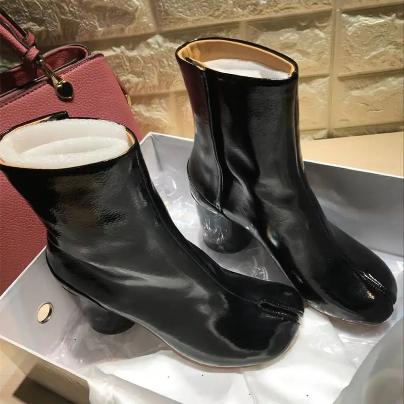 black patent leather Г. Зимние ботинки Tibi женская обувь на высоком каблуке пикантные женские ботильоны, женские кожаные сапоги черные/коричневые/блестки/радужные/блестящие - Цвет: black patent leather