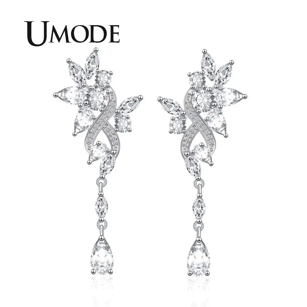UMODE Роскошные серьги в форме цветка, серьги с кристаллами, Серьги Висячие, ювелирные изделия из циркония, женские модные аксессуары для невесты UE0493