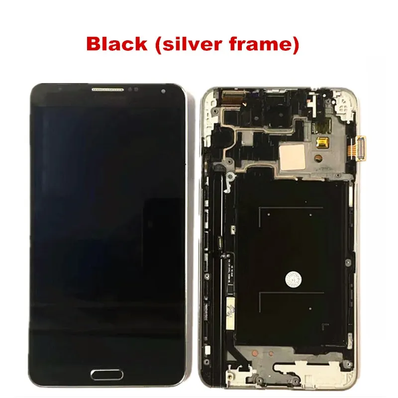 Black(Silver frame)( Дисплей с заменой рамки для samsung Galaxy Note3 Note 3 N9005 lcd кодирующий преобразователь сенсорного экрана в сборе регулировка яркости - Цвет: Black(Silver frame)(