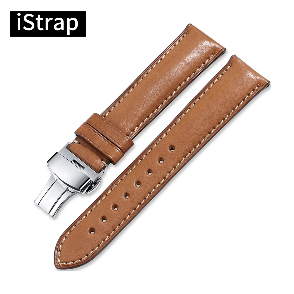 

Ремешок для часов iStrap, кожаный ремешок 20 мм 21 мм 22 мм, коричневый ремешок для часов, быстросъемный сменный ремешок, серебряная пряжка для кре...