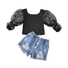 Осенние комплекты одежды для девочек KEAIYOUHUO 2020, детская одежда с коротким рукавом, наряды для девочек, костюмы, футболка + джинсы, комплекты детской одежды из 2 предметов