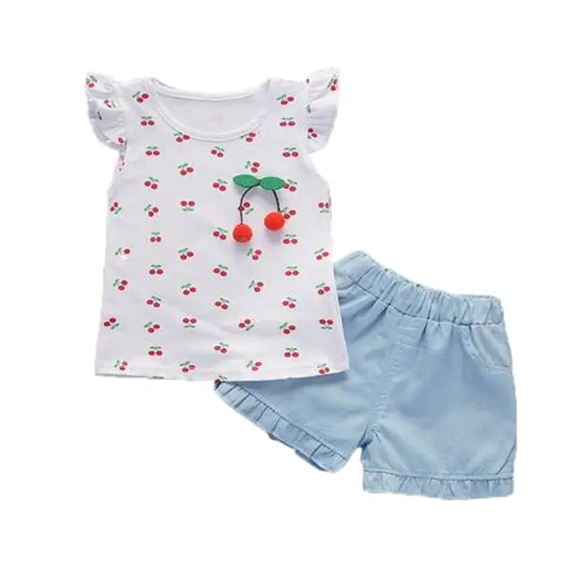 Летние комплекты одежды для маленьких девочек новый модный топ + шорты комплект