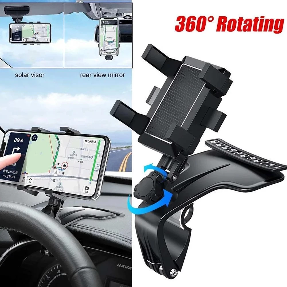 

Dashboard Car Phone Holder 1200 Degree Mobile Phone Stands Rearview Mirror Sun Visor In Car GPS Navigation Bracket Adjustable