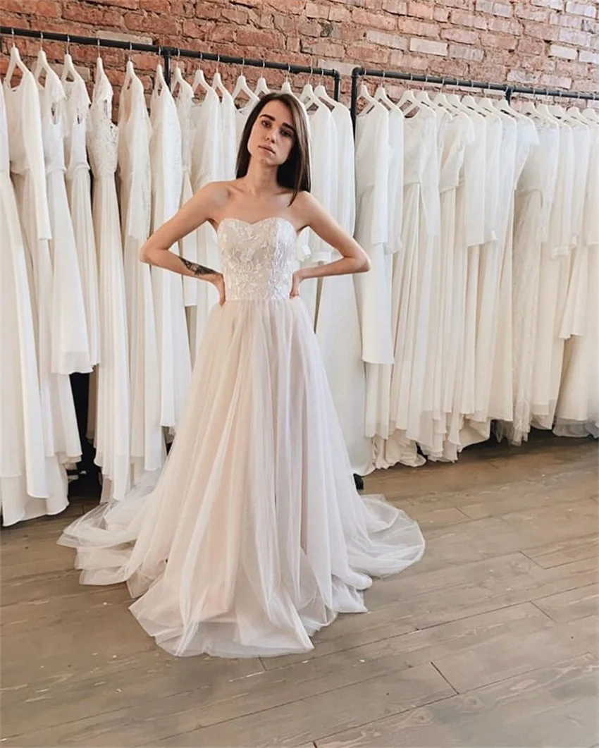 Boho Свадебные платья Милая декольте 2019 белый цвет слоновой кости пляжное
