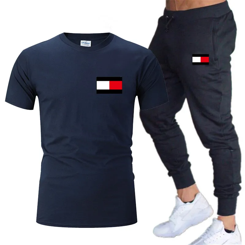 

Men's 100% cotton printed short-sleeved T-shirt + casual trousers, football in the summer of 2021. Basketball black and white su