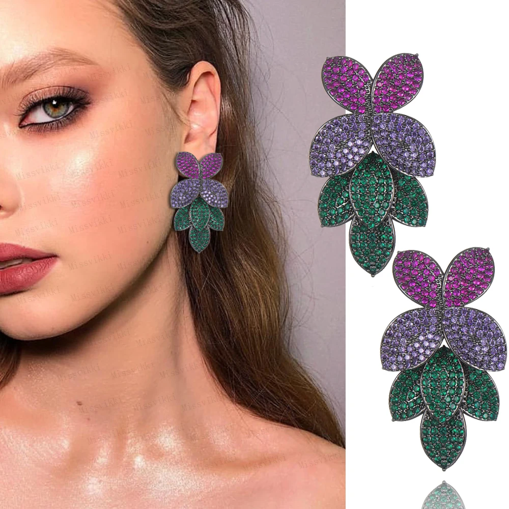 

missvikki Trendy Famous Leaf Earrings for Women Prom Party show Wine Important occasion Noble Jewelry High Quality AAA Zirconia