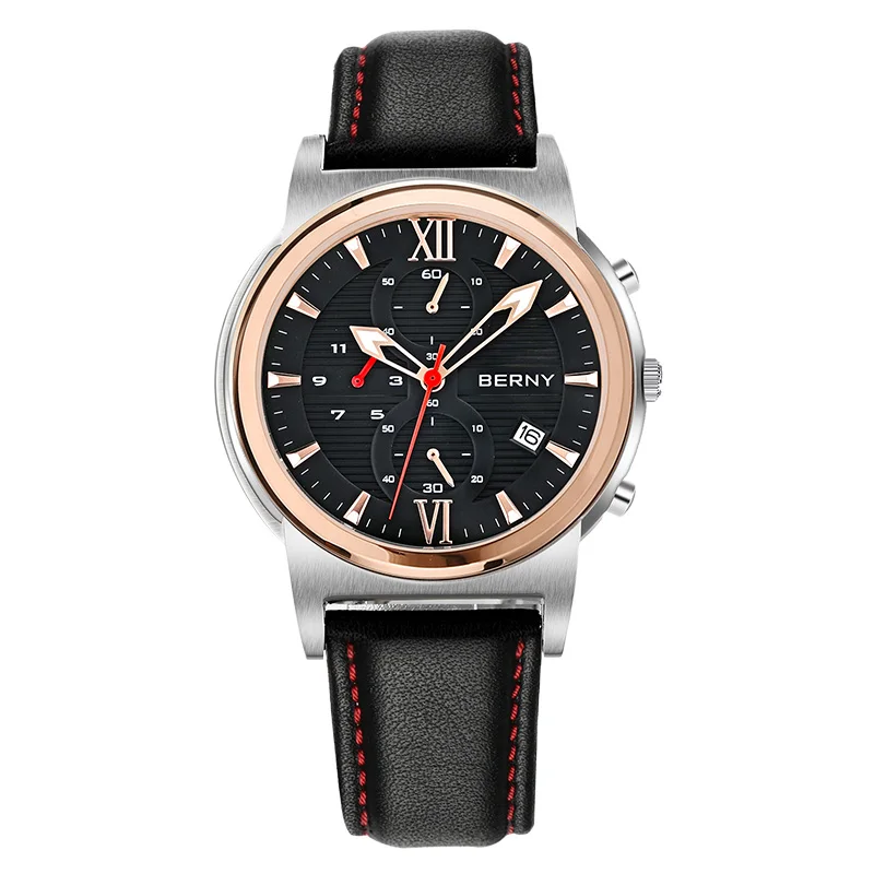 Men Watch Chronograph Luxury Quartz Sport Wristwatch Calendar Waterproof Leather Strap Male Clock Luminous Montre Homme глядзець
