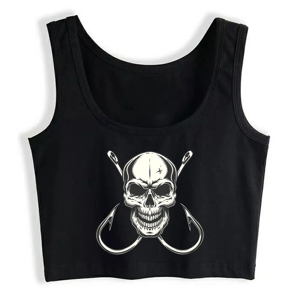 

Crop Top Skull With Fishing Hooks For Fishermen Crew Basic Inscriptions Custom Y2k Tops Womens Tops blusas mujer de moda verano