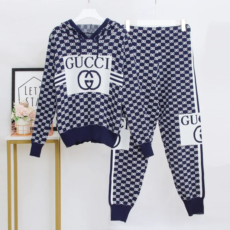 

Internet Celebrities 2020 Autumn New Leisure Fashion Suit Female Hooded Knitting with Foreign Style Two-piece Set