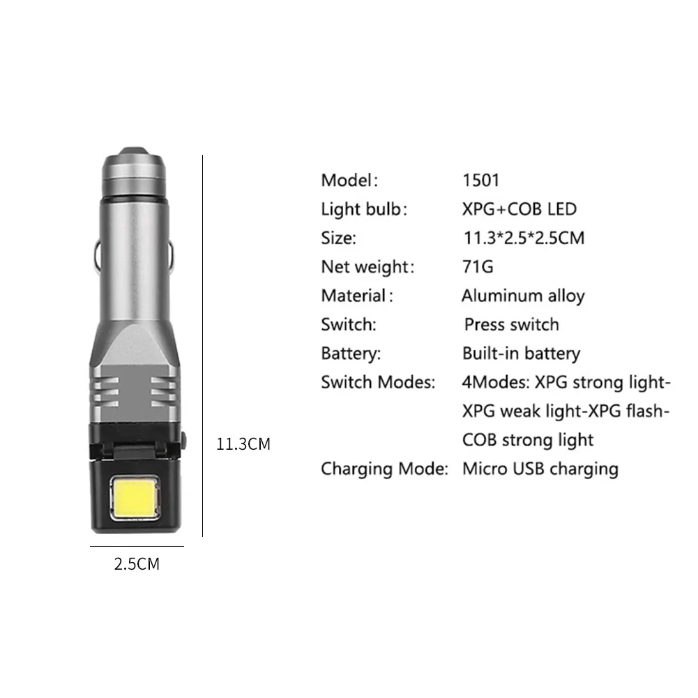 

LED Rechargeable Flashlight Waterproof XPG + COB LED Flashlights 4 Modes Outdoor Camping Foldable Torch for Camping