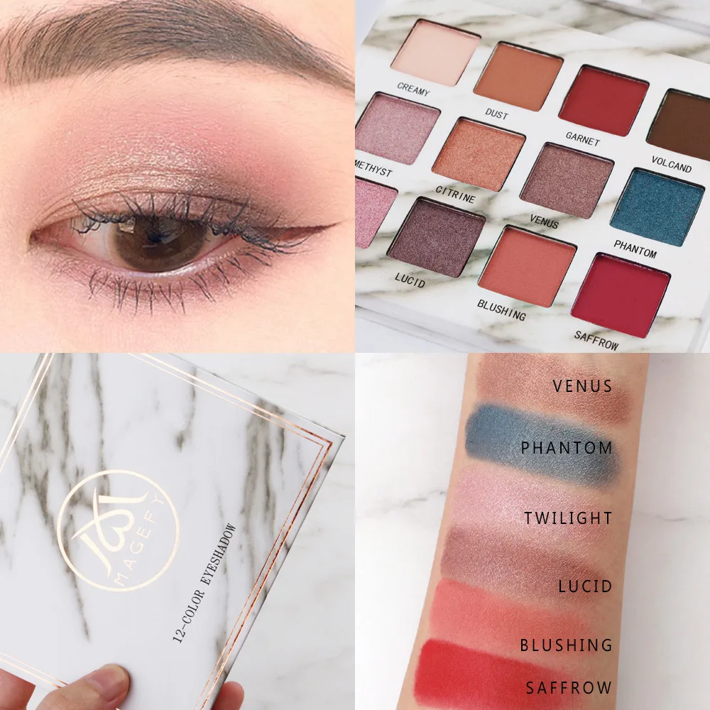Блестящие матовые тени для век 12 цветов палитра макияжа стойкая