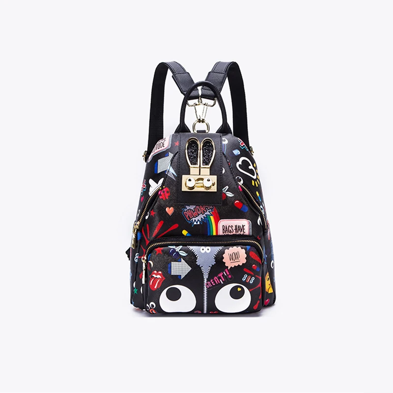 Fashion graffiti bags female casual backpacks for college students luxury mini backpack purse women designer leather travel bag