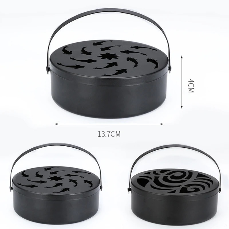 

Retro Iron Hollow Mosquito Coil Box With Lid Handle Mosquito Repellent Coil Home Anti-scalding Gray Sandalwood Incense Burner