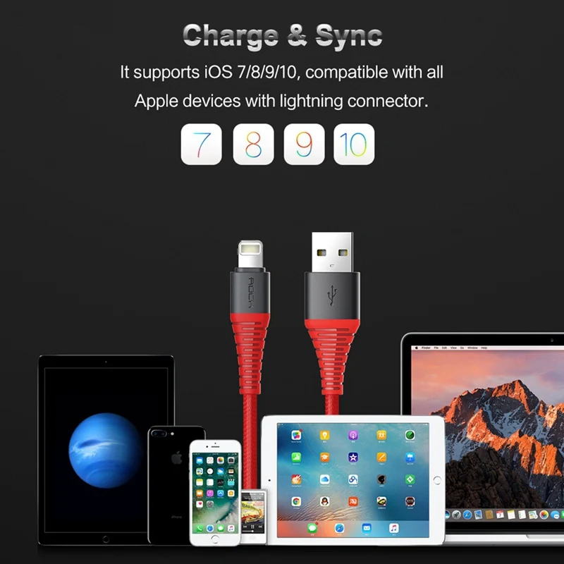 ROCK USB кабель для iPhone X, 8, 7, 6 plus, 5S, 2.1A, синхронизация данных, высокопрочный USB кабель для iPhone XR, XS, MAX, X, 7, 6s plus, зарядный кабель