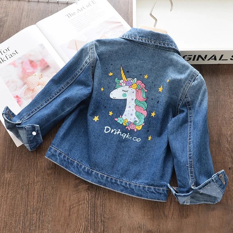 

Girls Denim Coats New Brand Spring and Autumn Kids Jackets Clothes Cartoon Coat Embroidery Children Clothing for 3 8Y