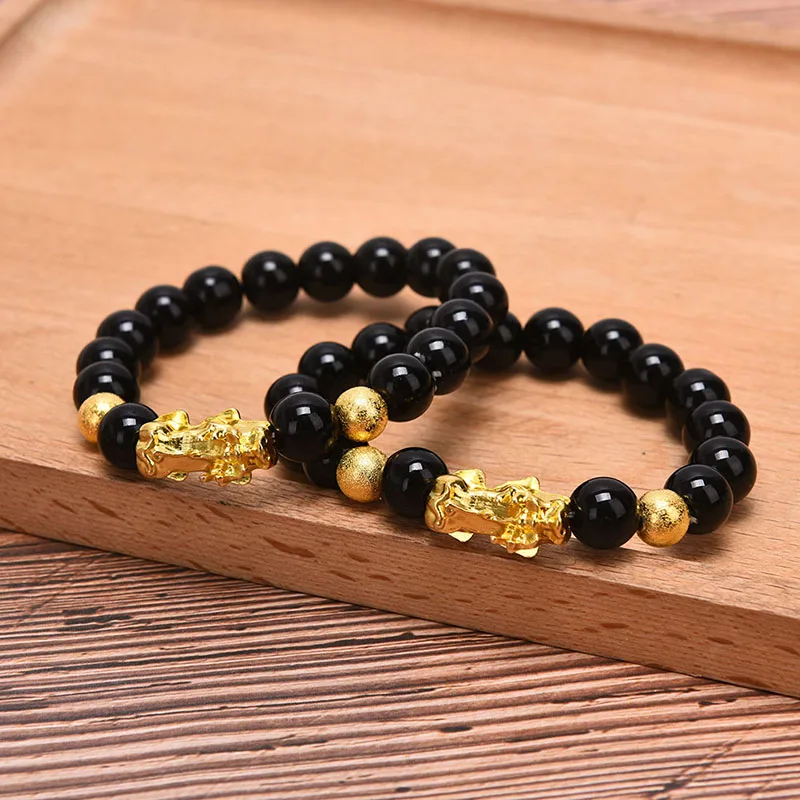 

Feng Shui Bracelet Luck Wealth Buddha Black Obsidian stone Beaded Bracelet