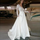 Женское свадебное платье It's yiiya, атласное платье с длинным рукавом, V-образным вырезом, трапециевидным кружевом и карманами на лето 2022