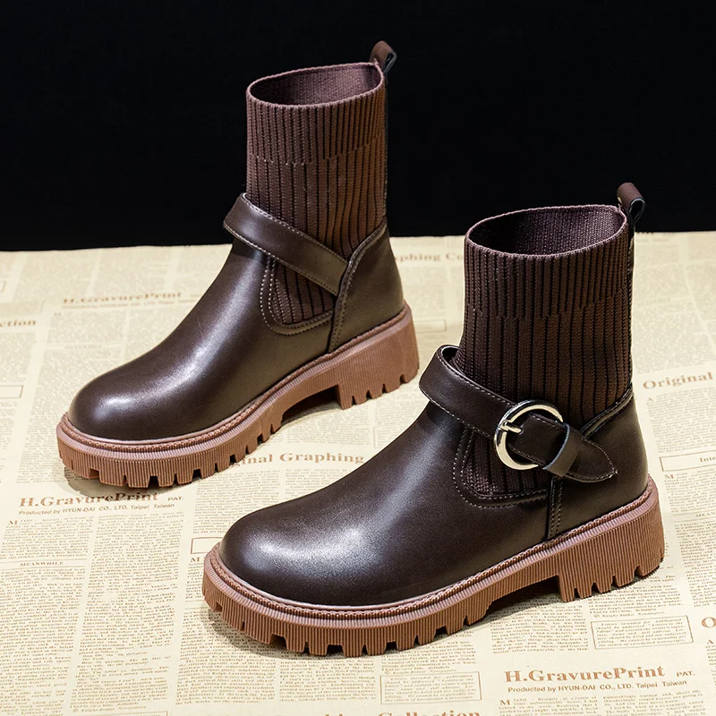 

Женские ботинки до середины икры, белые ботинки с круглым носком, на резиновой подошве, дизайнерская обувь для осени, 2021