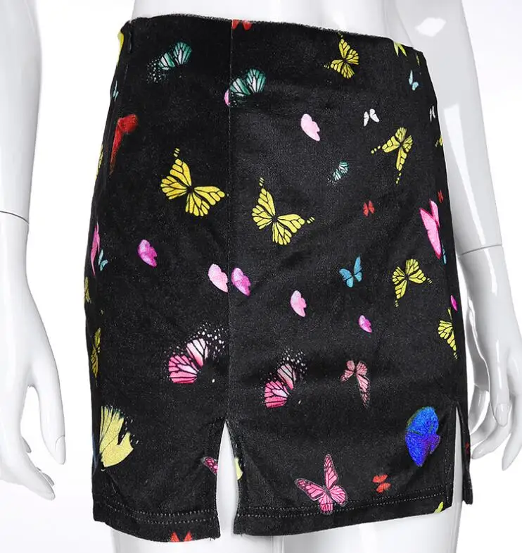 

High Waist Velvet Colorful Butterfly Printed Cute Skirts Women
