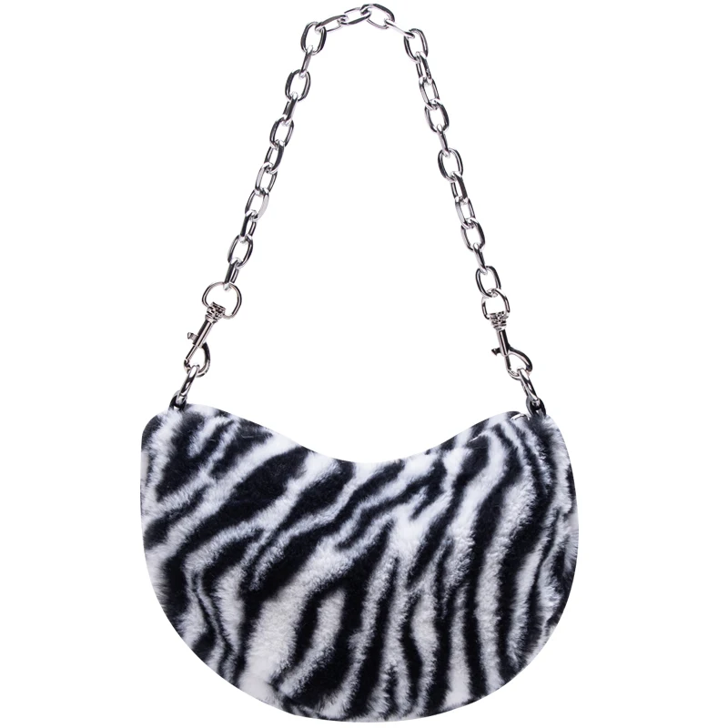 

Hit Color Striped Chain Saddle Bag Plush Single Shoulder Crossbody Women Bags Leisure Lightweight Armpit Pack C730