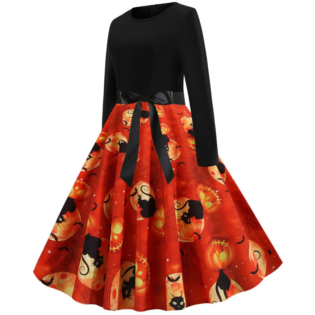 Женское платье с принтом кота SAGACE элегантное в стиле ретро длинными рукавами на