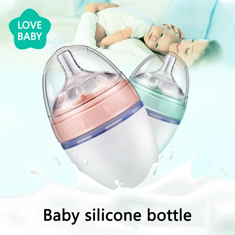 

Детская силиконовая бутылочка для молока, пищевой материал, широкий диаметр, защита от падения, контейнер для кормления сока для новорожден...