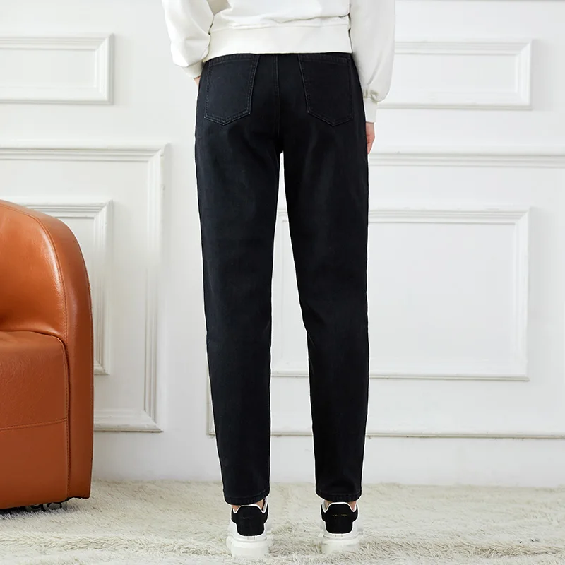Женские классические джинсы LEIJIJEANS черные свободные хлопковые полной длины с