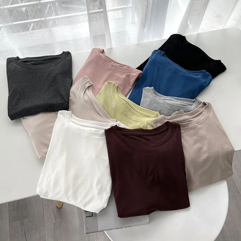 

Basic Crew Neck Long Sleeve T Shirt Women Solid Shirts Tees Tops