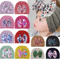 newborn autumn winter fashion bowknot woolen hats unisex tie dye printed personalized bow knitted wool warm hat baby stuff