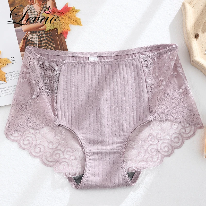 

LEVAO Lace Women Underwear Sexy Comfortable Lingerie Print Cotton Underpants Soft Multicolor Female Panty Plus Size Underwera