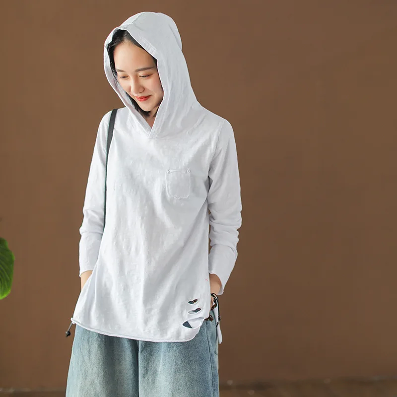 Женская футболка с капюшоном Повседневная однотонная свободная Универсальная в