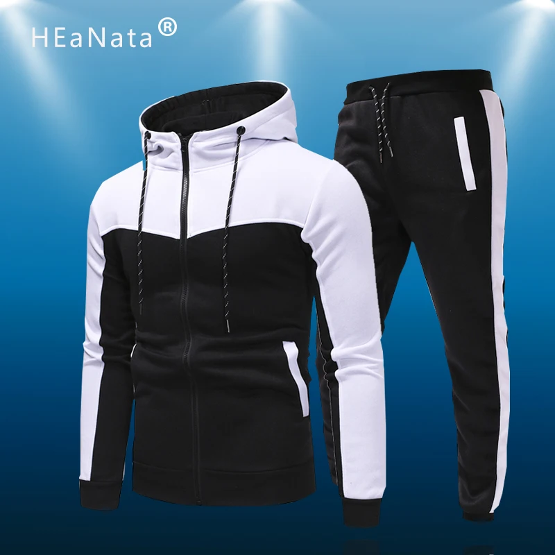 Мужской спортивный костюм на молнии толстовка с капюшоном и штаны приталенный