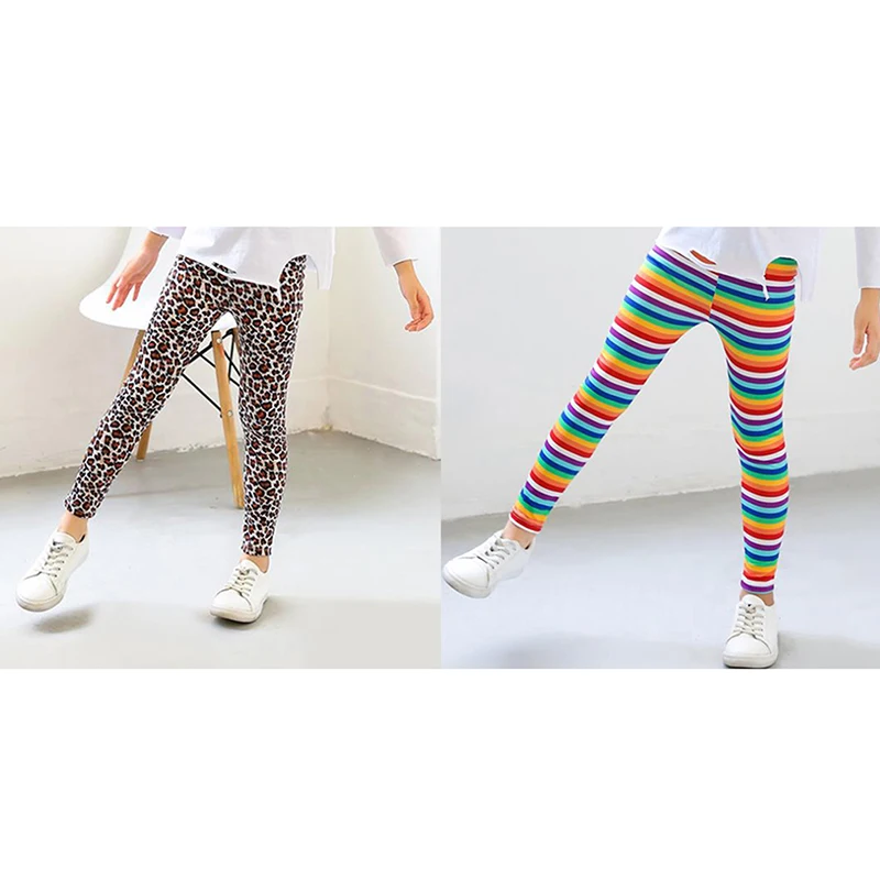 2020 spring autumnGirls Leopard print stripe leggings thin section children's stretch slim long for kids | Детская одежда и