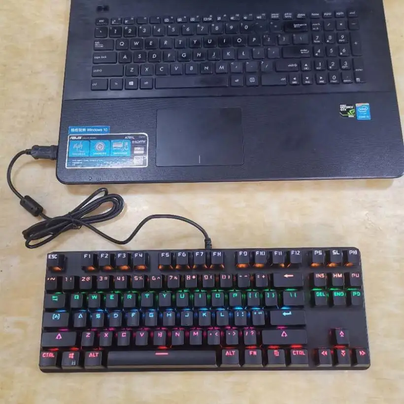 

917-10 87-key Mechanical Keyboard USB Colorful Back-light Silent Keypad Wired Gaming Keyboard For Computer/Windows/Ipad/Tablet