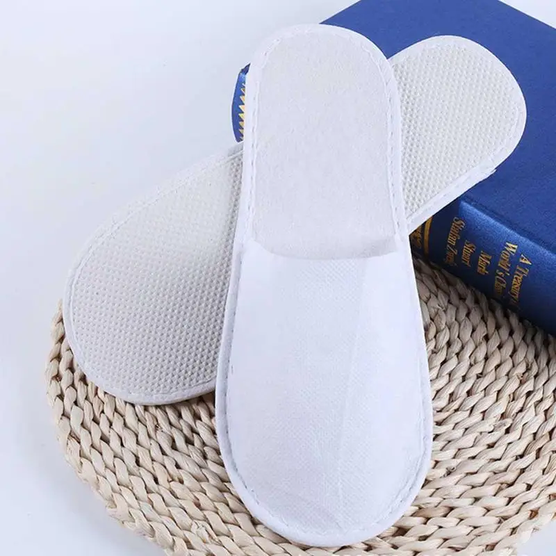 

10Pairs Home Guests Disposable Slippers Men Women Hotel Room White Sanitary Party Home Guest Use Shoes Fluffy Closed Toe Shoes